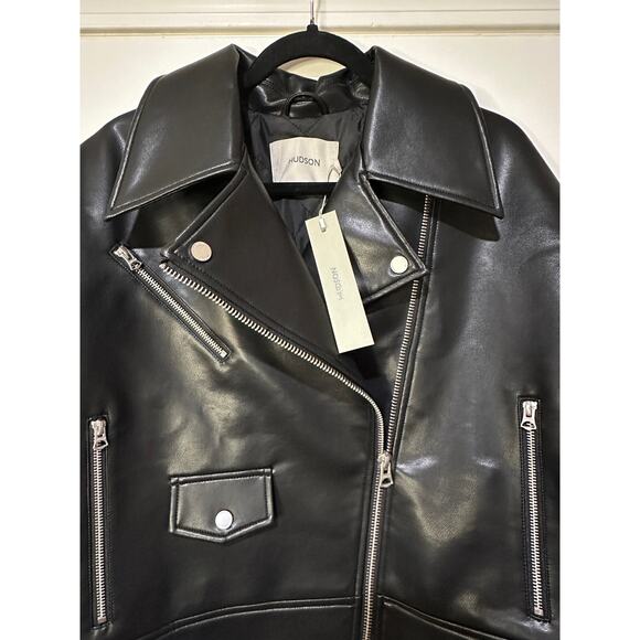 Hudson Faux Leather Black Jacket Small NWT Sample Piece Biker Jacket Moto Detail - Picture 3 of 13